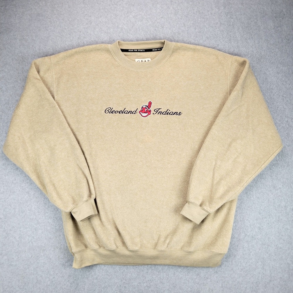 Gear‎ For Sports Cleveland Indians Sweatshirt Mens Large Tan Fleece Chief Wahoo